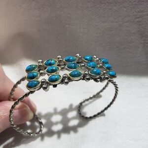 Vintage 1970's ROMA Native American Style Rope Faux Turquoise Cuff bracelet